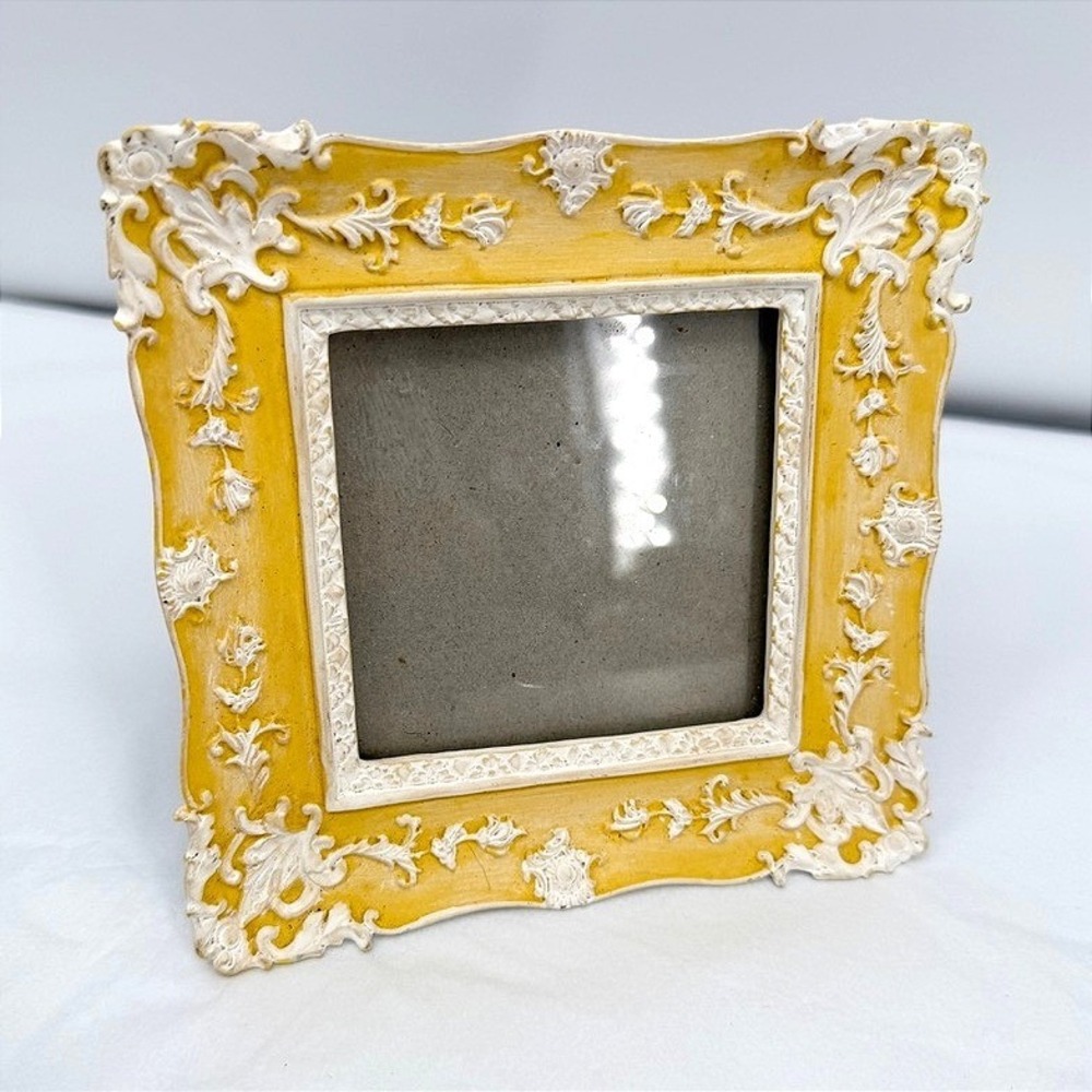 Photo Frame Yellow White Ornate Rococo Baroque Shabby Chic Whimsical Square